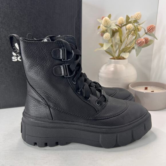 Sorel Caribou X Leather Boot Lace Waterproof Black NL5015-010 Women 8 NWOB FLAW - Picture 3 of 13